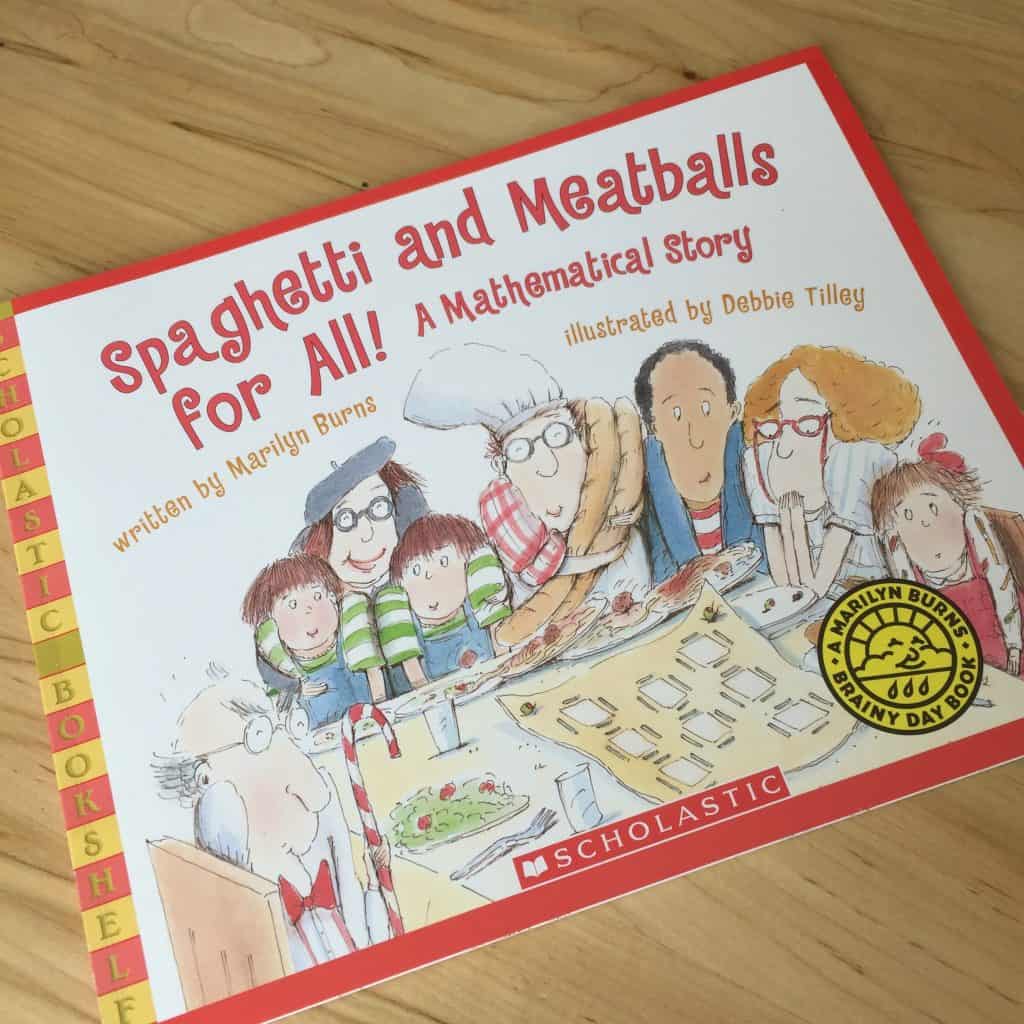 Front cover of children's book 'Spaghetti and Meatballs for all: a mathematical story'.
