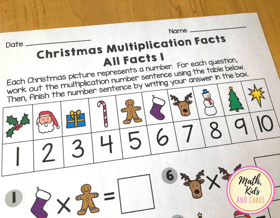 Christmas Multiplication Facts Worksheets.