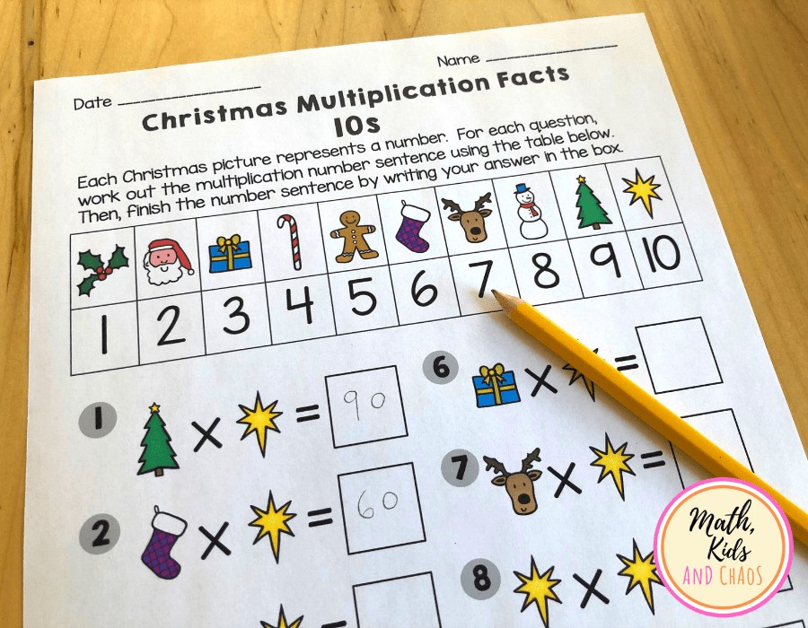 Completing Christmas multiplication worksheet