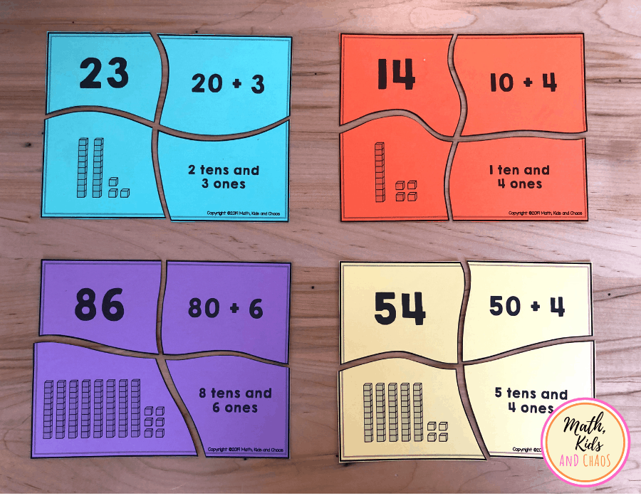 place value puzzles for number 23, 14, 86 adn 54