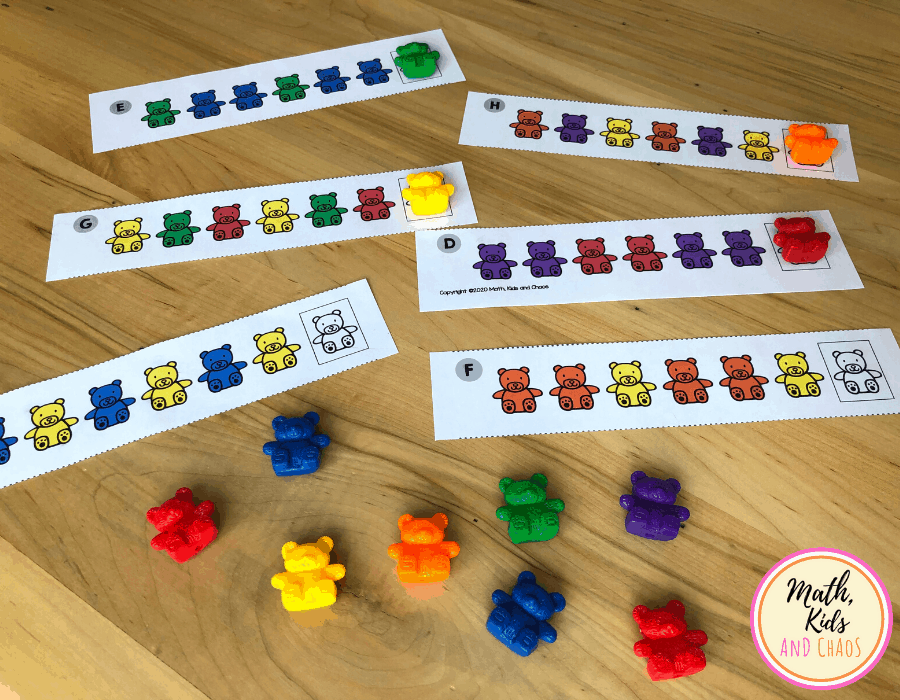 rainbow bear patterns math center and counting bears