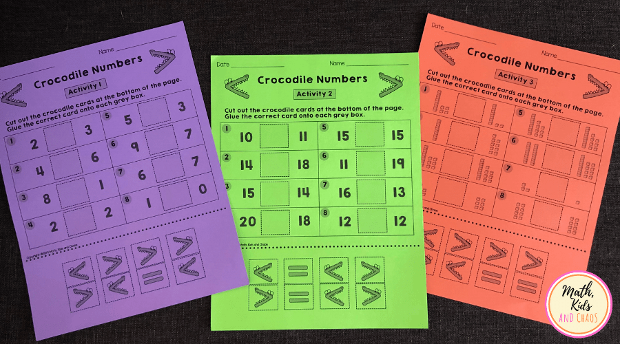 Comparing numbers to 20 cut and paste worksheets