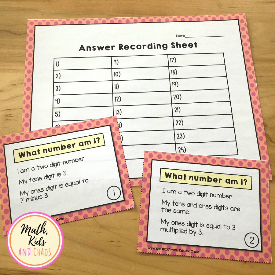 2 task cards and recording sheet