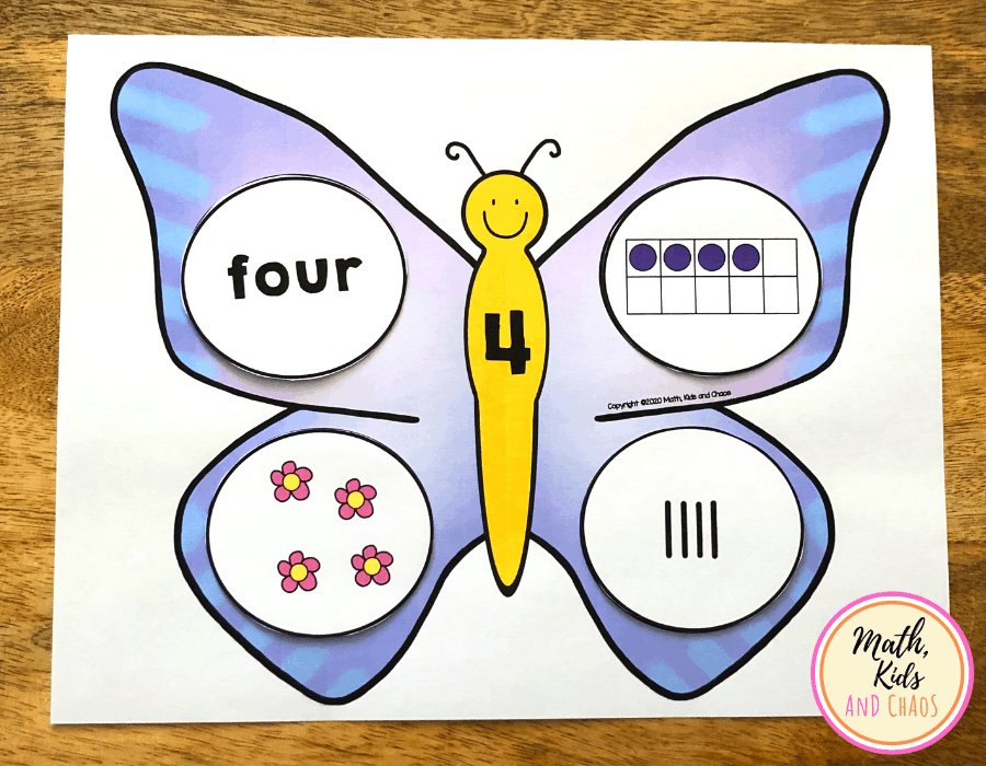 Completed butterfly numbers activity for preschool and kindergarten