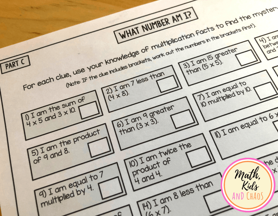 'What number am I?' multiplication worksheet