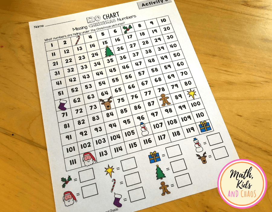 120 Chart Missing Christmas Number Worksheets