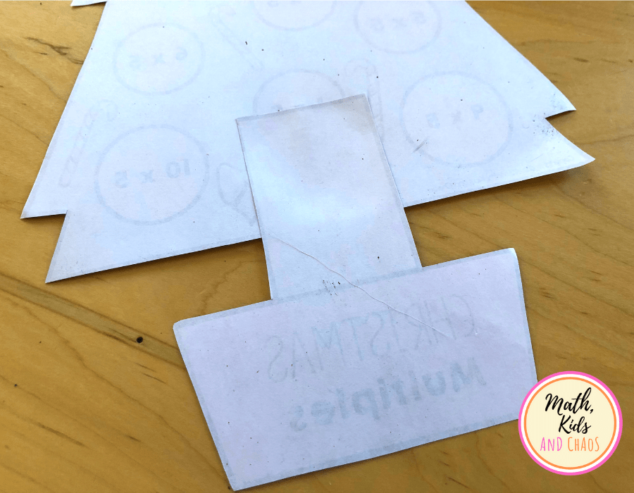 Attaching plant pot to back of Christmas tree math craft
