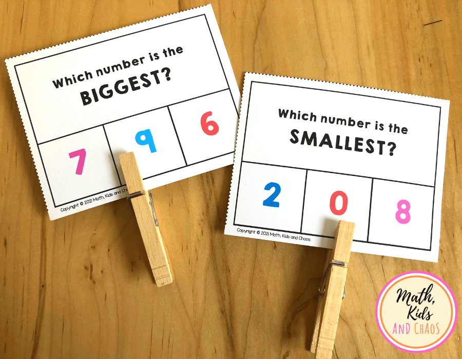 Two number sense clip cards for comparing numerals.