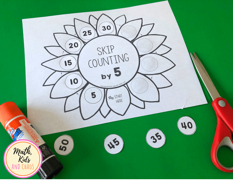 Skip counting sunflower printable and cut out numbers.