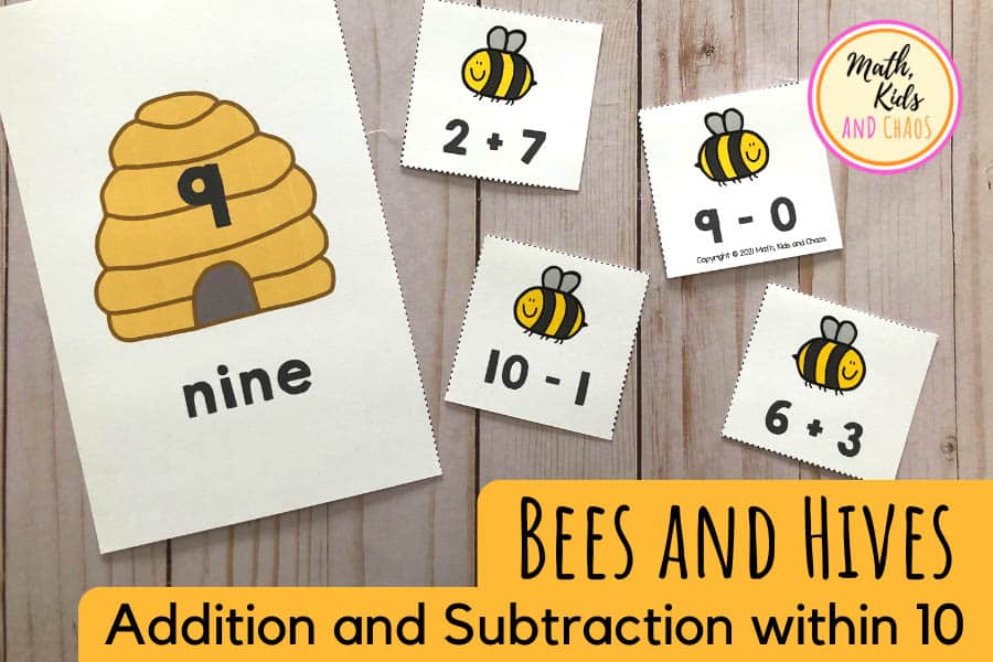 Bees and Hives Sorting Activity for addition and subtraction