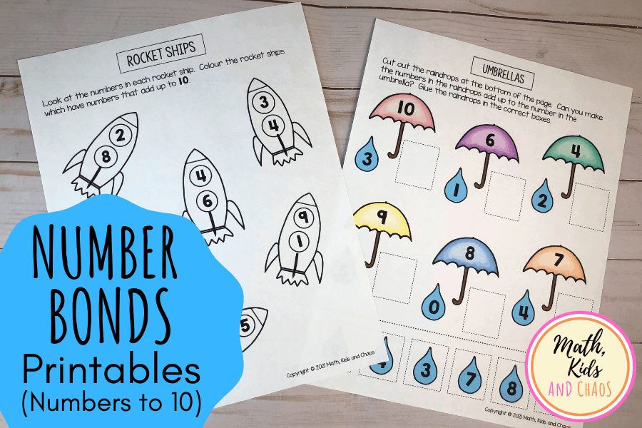 Number Bonds Printables (for numbers up to 10)