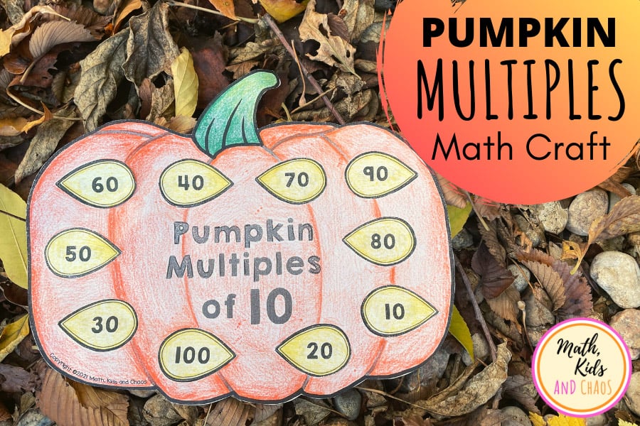 Paper pumpkin math craft for multiples of 10