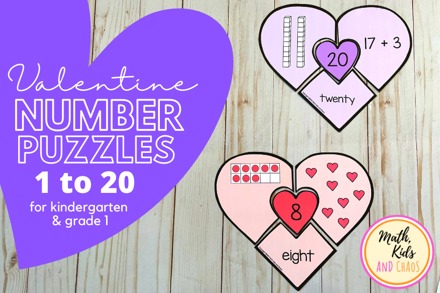 Valentine number puzzles for numbers 8 and 20.