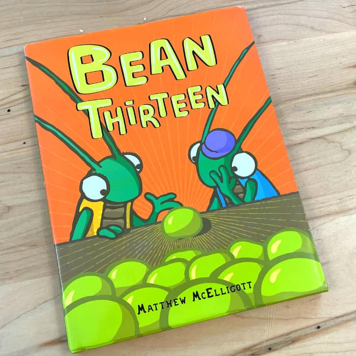 Front cover of children's math picture book 'Bean Thirteen'.
