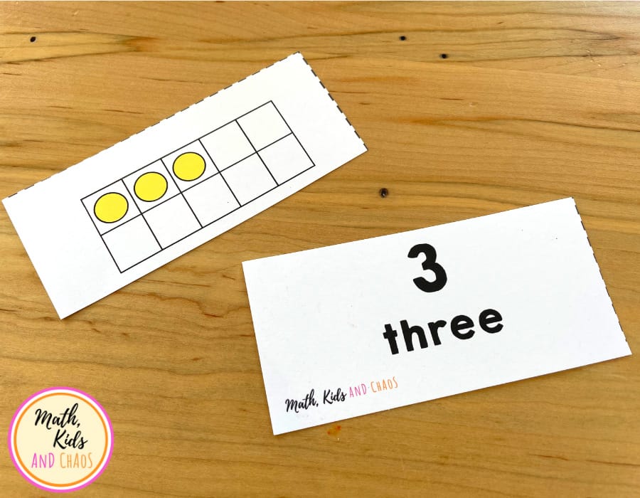 ten frame for number 3 on table top