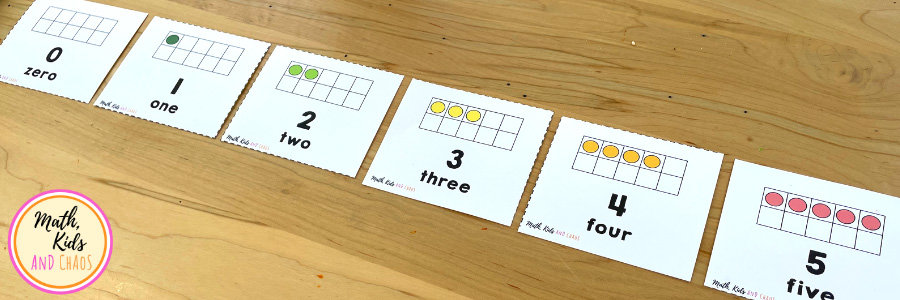 number line made out ten frame flash cards for numbers 0 through 5