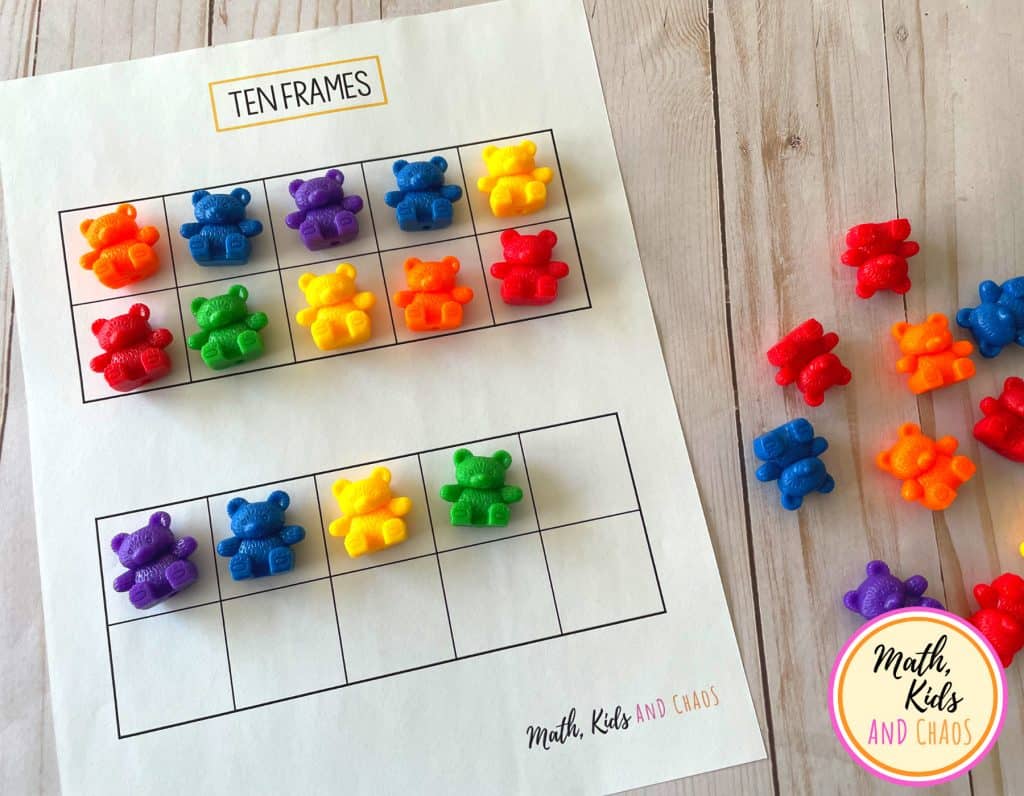 Counting bears in a double ten frame to show the number 14