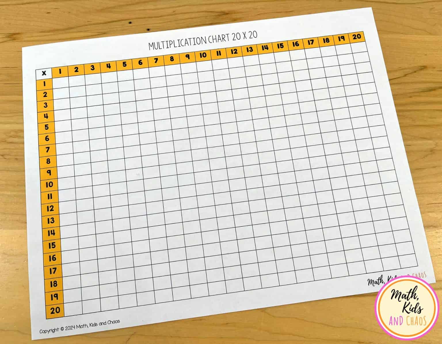 Multiplication Chart 20 x 20 - Math, Kids and Chaos